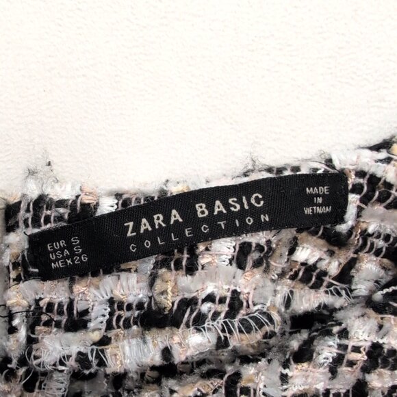 Zara Black & White Tweed Pearl-Cuff Crew Sweater Size S - Picture 4 of 9